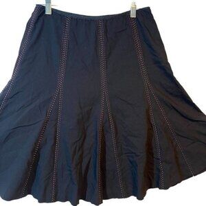Elevenses Anthropologie Women’s Flare Skirt Size 2 Black Pink Topstitching
